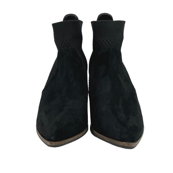 Cole Haan Maggie Black Knit Suede Pointed Toe Block Heel Slip On Ankle Boots 7B - Picture 2 of 6